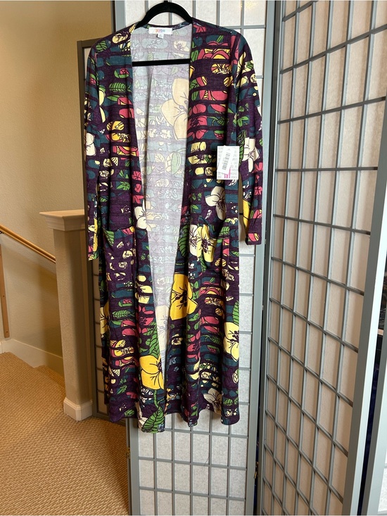 LuLaRoe Sweaters - NWT LuLaRoe Sarah Purple Floral Open Cardigan with Yellow Accents
